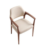 現代米色實木PU皮帶扶手餐椅 Modern PU Leather Dining Chair