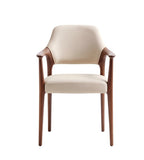 現代米色實木PU皮帶扶手餐椅 Modern PU Leather Dining Chair