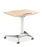Minimalist Light Wood Adjustable Podium with Tablet Slot and Wheels