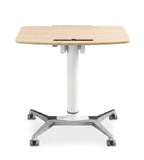 Minimalist Light Wood Adjustable Podium with Tablet Slot and Wheels