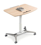 Minimalist Light Wood Adjustable Podium with Tablet Slot and Wheels