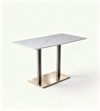現代白色岩板不銹鋼餐枱 White Sintered Stone Dining Table