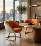 現代橙白PU皮拼布鐵腳會議椅洽談椅 Modern Orange PU & Fabric Meeting Chair