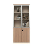 木紋鋁框玻璃帶密碼鎖辦公室文件櫃 Wood Grain Glass Office File Cabinet
