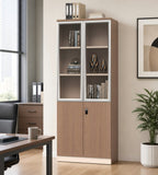 木紋鋁框玻璃帶密碼鎖辦公室文件櫃 Wood Grain Glass Office File Cabinet