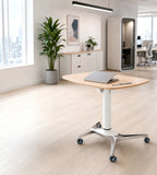 淺木色帶轆桌面可翻轉升降辦公枱 Light Wood Adjustable Desk