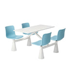Minimalist School Dining Table Set: White Sintered Stone Top with Light Blue Steel Frame, Seating for Four