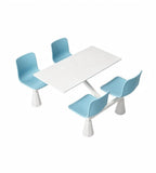 Minimalist School Dining Table Set: White Sintered Stone Top with Light Blue Steel Frame, Seating for Four