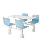 Minimalist School Dining Table Set: White Sintered Stone Top with Light Blue Steel Frame, Seating for Four