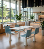 Minimalist School Dining Table Set: White Sintered Stone Top with Light Blue Steel Frame, Seating for Four