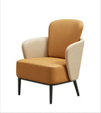 現代淺啡拼色PU皮麻布鐵腳洽談椅 Modern Two-Tone PU Leather Negotiation Chair
