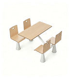 淺木白系連體桌椅 Light-Wood & White Linked Table Set