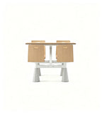 淺木白系連體桌椅 Light-Wood & White Linked Table Set