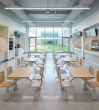 淺木白系連體桌椅 Light-Wood & White Linked Table Set