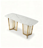 Light Luxury White Sintered Stone Rectangular Dining Table with Titanium Legs