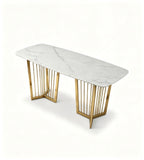 輕奢白色岩板鈦金腳長方形餐枱 Light Luxury White Sintered Stone Rectangular Dining Table