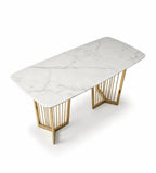 Light Luxury White Sintered Stone Rectangular Dining Table with Titanium Legs