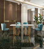 Light Luxury White Sintered Stone Rectangular Dining Table with Titanium Legs