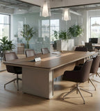 Premium Walnut Rectangular Conference Table with Cable Management