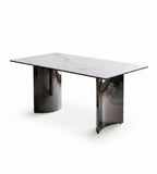 Light Luxury White Sintered Stone Rectangular Dining Table with Black Titanium Stainless Steel Legs