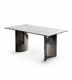 輕奢白色岩板黑鈦不銹鋼腳長方形餐枱 Light Luxury White Sintered Stone Dining Table