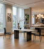 Light Luxury White Sintered Stone Rectangular Dining Table with Black Titanium Stainless Steel Legs
