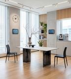 Light Luxury White Sintered Stone Rectangular Dining Table with Black Titanium Stainless Steel Legs