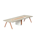 商務淺木紋長方形帶線盒會議枱 Light Wood Conference Table