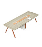 商務淺木紋長方形帶線盒會議枱 Light Wood Conference Table