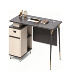 輕奢深木色鋼架帶密碼鎖活動櫃辦公枱 Light Luxury Dark Wood Office Desk with Mobile Cabinet