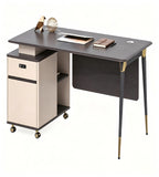 輕奢深木色鋼架帶密碼鎖活動櫃辦公枱 Light Luxury Dark Wood Office Desk with Mobile Cabinet