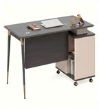 輕奢深木色鋼架帶密碼鎖活動櫃辦公枱 Light Luxury Dark Wood Office Desk with Mobile Cabinet
