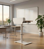 簡約象牙白帶櫃桶升降演講枱 Minimalist Ivory Adjustable Podium