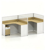 Modern Minimalist L-Shaped Office Desk with Partition in Light Wood and White