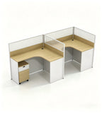 Modern Minimalist L-Shaped Office Desk with Partition in Light Wood and White