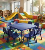 靈活藍色可升降八人方形幼稚園枱椅 Adjustable Blue Square Kindergarten Table