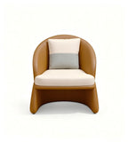 現代啡色PU皮布藝含抱枕單座位梳化 Modern Brown PU Single Sofa with Pillow