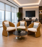 現代啡色PU皮布藝含抱枕單座位梳化 Modern Brown PU Single Sofa with Pillow