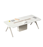 Minimalist White Rectangular Conference Table with Cable Management Box