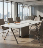 Minimalist White Rectangular Conference Table with Cable Management Box
