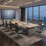 現代淺木色帶線盒會議枱 Modern Light Wood Conference Table