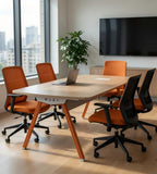簡約淺木紋長方形帶線盒會議枱 Minimalist Light Wood Conference Table