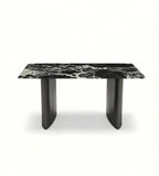 現代輕奢寶格麗黑天然石灰鈦腳長方形餐枱 Modern Luxury Bvlgari Black Natural Stone Dining Table