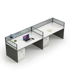 現代灰白色帶屏風密碼鎖活動櫃辦公枱 Grey-White Office Desk with Screen and Pedestal