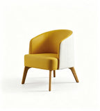 現代創意黃白雙拼西皮條紋帶扶手休閒椅 Modern Creative Yellow & White Two-Tone Faux Leather Leisure Chair