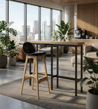 Nordic Black PU Leather Solid Wood High Bar Stool