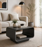 Modern Minimalist Grey Solid Wood Coffee Table with Double Storage