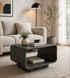 現代簡約灰色實木雙層儲物茶几 Modern Minimalist Grey Solid Wood Coffee Table