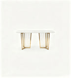 輕奢金屬線條大理石餐桌 Luxury Marble Dining Table with Metal Slatted Base