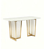 Luxury Marble Dining Table with Metal Slat Base